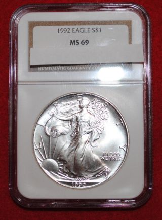 1992 American Silver Eagle Ngc Ms 69 Near Perfect Coin 1oz $1 photo