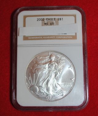 2002 American Silver Eagle Ngc Ms 69 Near Perfect Coin 1oz $1 photo