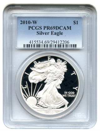 2010 - W Silver Eagle $1 Pcgs Proof 69 Dcam American Eagle Silver Dollar Ase photo