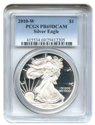 2010 - W Silver Eagle $1 Pcgs Proof 69 Dcam American Eagle Silver Dollar Ase photo