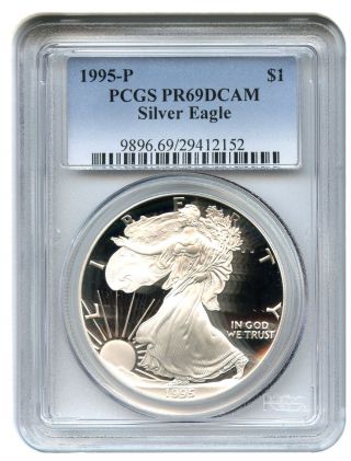 1995 - P Silver Eagle $1 Pcgs Proof 69 Dcam American Eagle Silver Dollar Ase photo