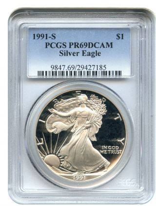 1991 - S Silver Eagle $1 Pcgs Proof 69 Dcam American Eagle Silver Dollar Ase photo