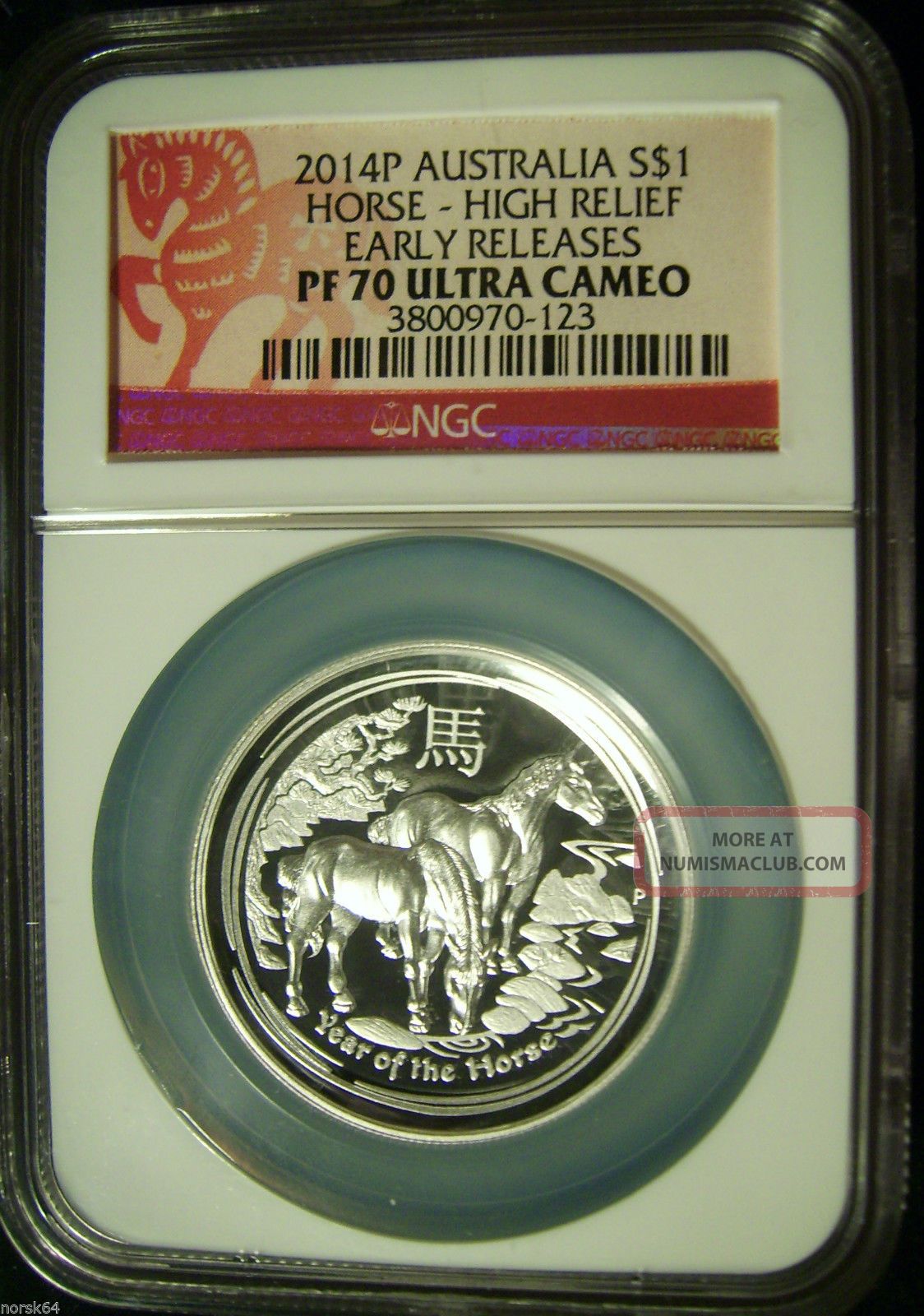 2014 - P Australia S$1 Year Of The Horse High Relief Silver - Ngc Pf70ucam Er Australia photo