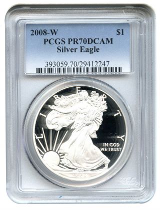 2008 - W Silver Eagle $1 Pcgs Proof 70 Dcam American Eagle Silver Dollar Ase photo