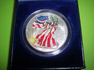 1999 Full Color Painted American Eagle.  999 Fine Silver 1 Ounce Us Dollar Coin photo