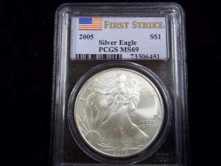 2005 Ms69 Pcgs First Strike Silver American Eagle 73306451 photo
