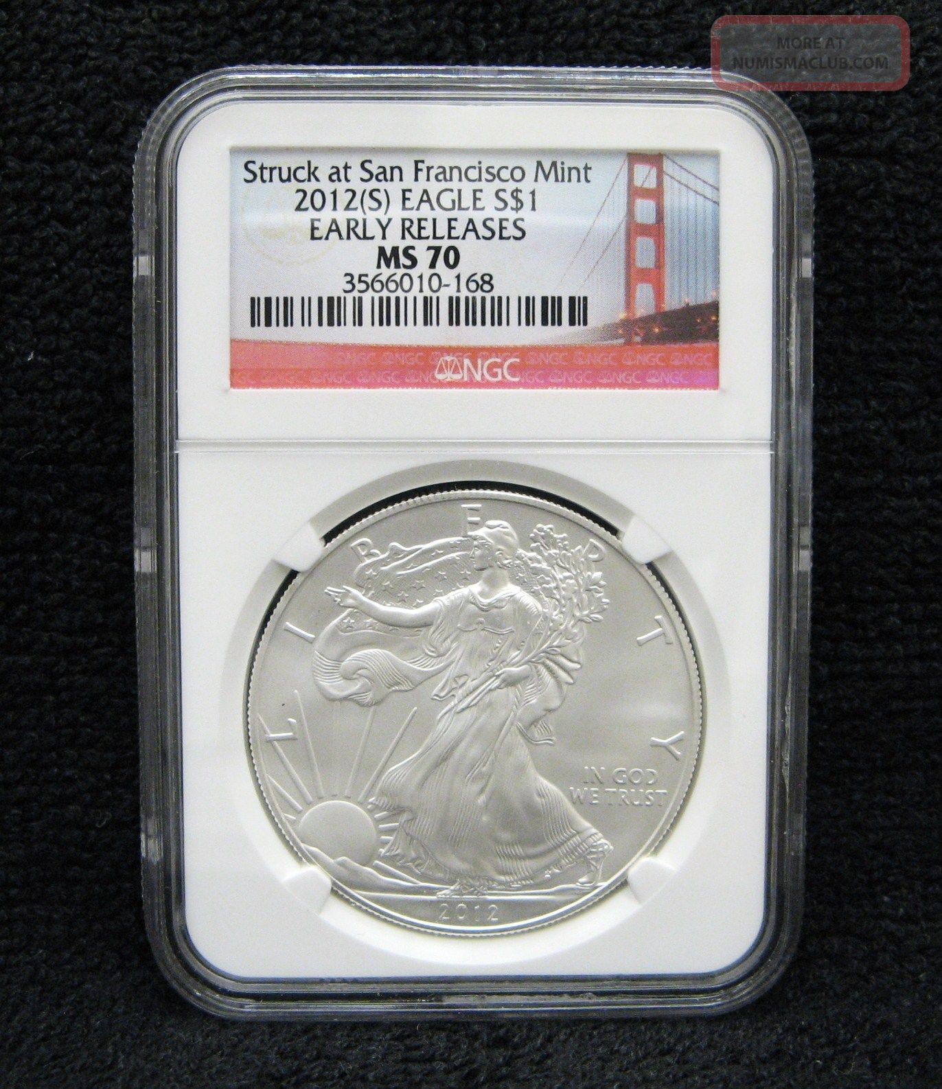 2012 (s) American Silver Eagle Ngc Ms70, Golden Gate Bridge Label Early