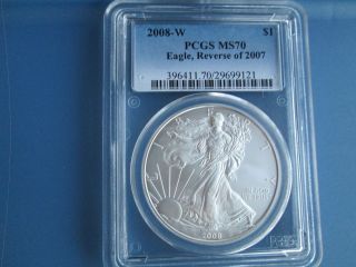 2008 W American Silver Eagle Reverse Of 2007 Graded A Perfect Ms70 By Pcgs photo
