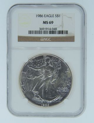 1986 Ngc Ms69 Silver Eagle - Great Collector ' S Item - $1 Fine Silver - 4 - 048 photo