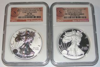 2012 S Silver Eagle Pf70 Proof Ultra Cameo & Pf 70 Rev Proof (early Releases) photo