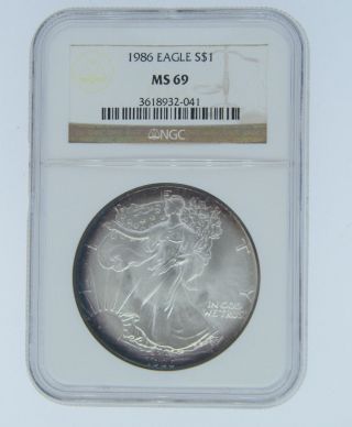 1986 Ngc Ms69 Silver Eagle - Great Collector ' S Item - $1 Fine Silver - 2 - 041 photo