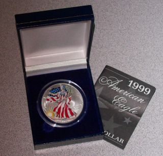 1999 American Eagle Silver Dollar.  999 Silver 1 Oz. ,  Colorized In Case photo