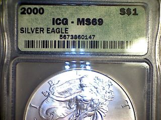 2000 American Silver Eagle Graded Ms69 By Icg photo