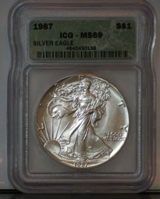 1987 Silver American Eagle Ms69 Icg photo