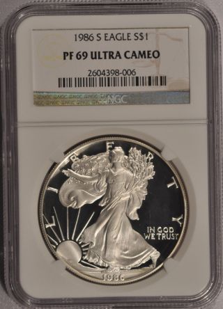 1986 - S American Silver Eagle Proof Ngc Pf - 69 Ultra Cameo photo