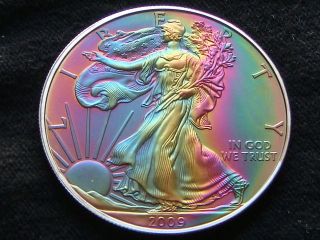 Rainbow Toned 2009 American Eagle.  999 Fine Silver Coin photo