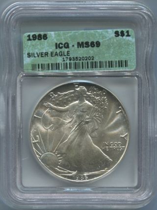 1986 American Silver Eagle $1 - Icg Ms 69 - Gem Uncirculated - photo