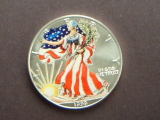 1999 American Eagle Silver Dollar.  999 Fine Silver Bu.  Colorized Aa - 308 photo