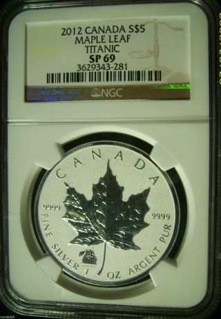 2012 Canada S$5 Maple Leaf Silver W/ Titanic Privy - Ngc Sp69 photo