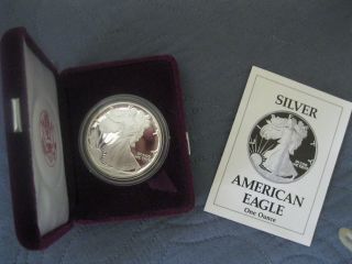 1990 - S. .  Silver. .  American Eagle. .  One Ounce Proof. .  W/coa photo