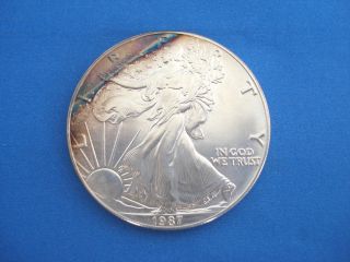 Estate Box - - - 1987 American Eagle Silver Dollar - - Discolored - - Unc====free photo
