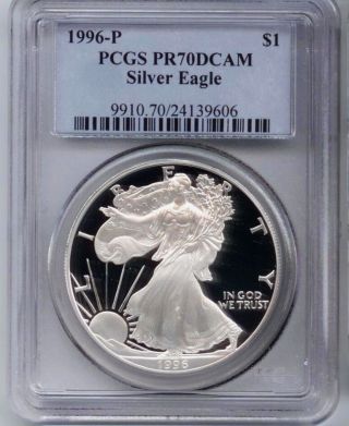 Flawless 1996 P Proof Silver Eagle Graded Pcgs Pr70dcam A Perfect Coin photo