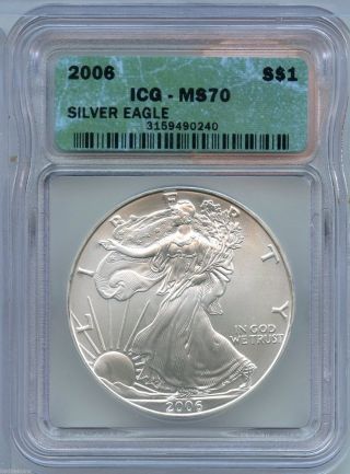 2006 Icg Ms 70 American Eagle Silver Dollar - S1s Kr140 photo