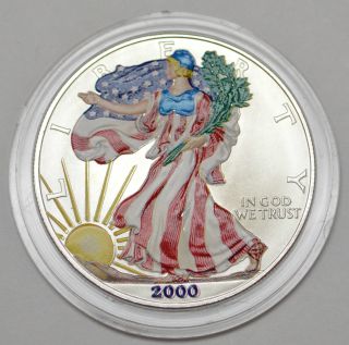 2000 Colorized Silver American Eagle 1oz Coin In Clear Plastic Capsule photo