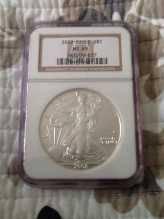 2002 American Silver Eagle Ngc Ms 69 Regular Brown Label photo