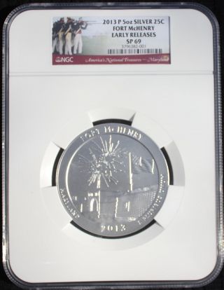 2013 P 5 Oz Silver Atb Fort Mchenry Early Release Ngc Sp69 photo