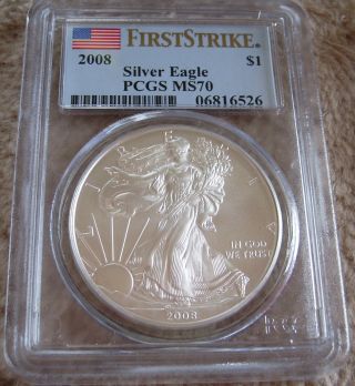 2008 S$1 1oz Silver American Eagle Certified Pcgs Ms70 First Strike photo