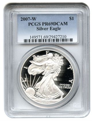 2007 - W Silver Eagle $1 Pcgs Proof 69 Dcam American Eagle Silver Dollar Ase photo
