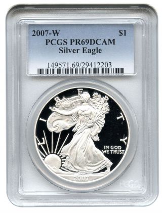 2007 - W Silver Eagle $1 Pcgs Proof 69 Dcam American Eagle Silver Dollar Ase photo