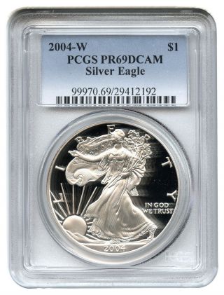 2004 - W Silver Eagle $1 Pcgs Proof 69 Dcam American Eagle Silver Dollar Ase photo