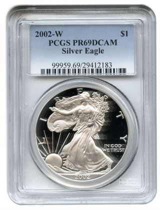 2002 - W Silver Eagle $1 Pcgs Proof 69 Dcam American Eagle Silver Dollar Ase photo