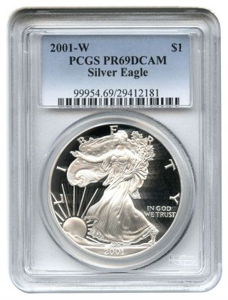 2001 - W Silver Eagle $1 Pcgs Proof 69 Dcam American Eagle Silver Dollar Ase photo