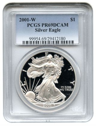 2001 - W Silver Eagle $1 Pcgs Proof 69 Dcam American Eagle Silver Dollar Ase photo