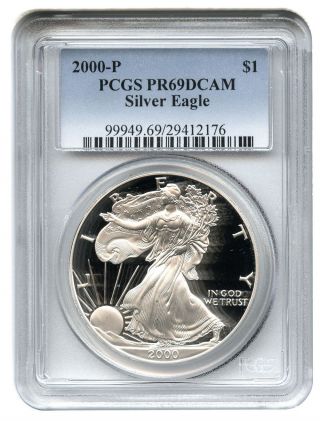 2000 - P Silver Eagle $1 Pcgs Proof 69 Dcam American Eagle Silver Dollar Ase photo