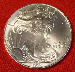 American Silver Eagle 1998 Dollar 1 Oz.  999% Bu Great Collector Coin Gift photo