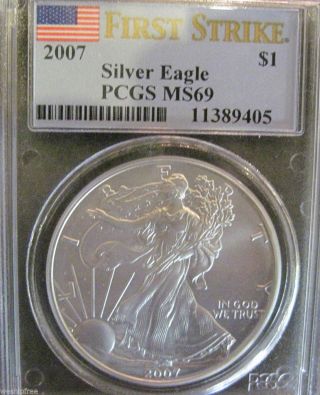 Fast 2007 Pcgs First Strike Ms69 Silver American Eagle (1127t) photo