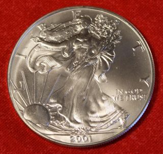 American Silver Eagle 2001 Dollar 1 Oz.  999% Bu Great Collector Coin Gift photo