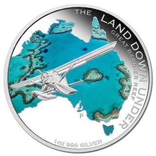 2014 Australian 1oz Silver $1 Land Down Under Great Barrier Reef Proof Coin photo