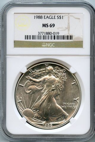 1988 Ngc Ms 69 American Eagle Silver Dollar 1 Oz Bullion Coin - S1s Kq424 photo
