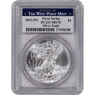 2013 - (w) American Silver Eagle - Pcgs Ms70 - First Strike - West Point Label photo