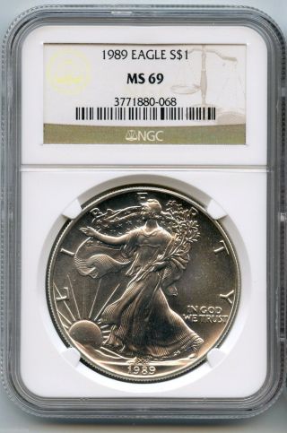 1989 Ngc Ms 69 American Eagle Silver Dollar 1 Oz Bullion Coin - S1s Kq425 photo