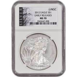 2012 American Silver Eagle - Ngc Ms70 - Early Releases - Silver Label photo