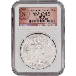2013 - (s) American Silver Eagle - Ngc Ms70 - First Releases - Sf Logo Label photo