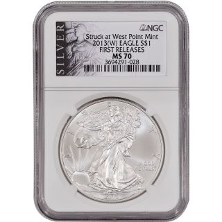 2013 - (w) American Silver Eagle - Ngc Ms70 - First Releases - Silver Label photo