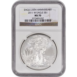 2011 - W American Silver Eagle Uncirculated Collectors Burnished - Ngc Ms70 photo