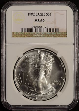 1992 Silver American Eagle Ngc Ms69 photo